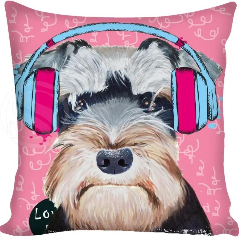 Cartoon Funny Dog Schnauzer Fashion Style Square Pillowcase Zipper