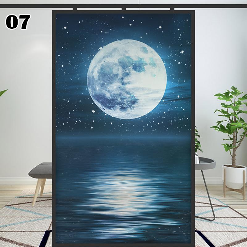 Sea Scenery Moon Landscape Pattern Privacy Window Film Static Clings Stickers Sliding Door Bathroom Window Decor Glass Films