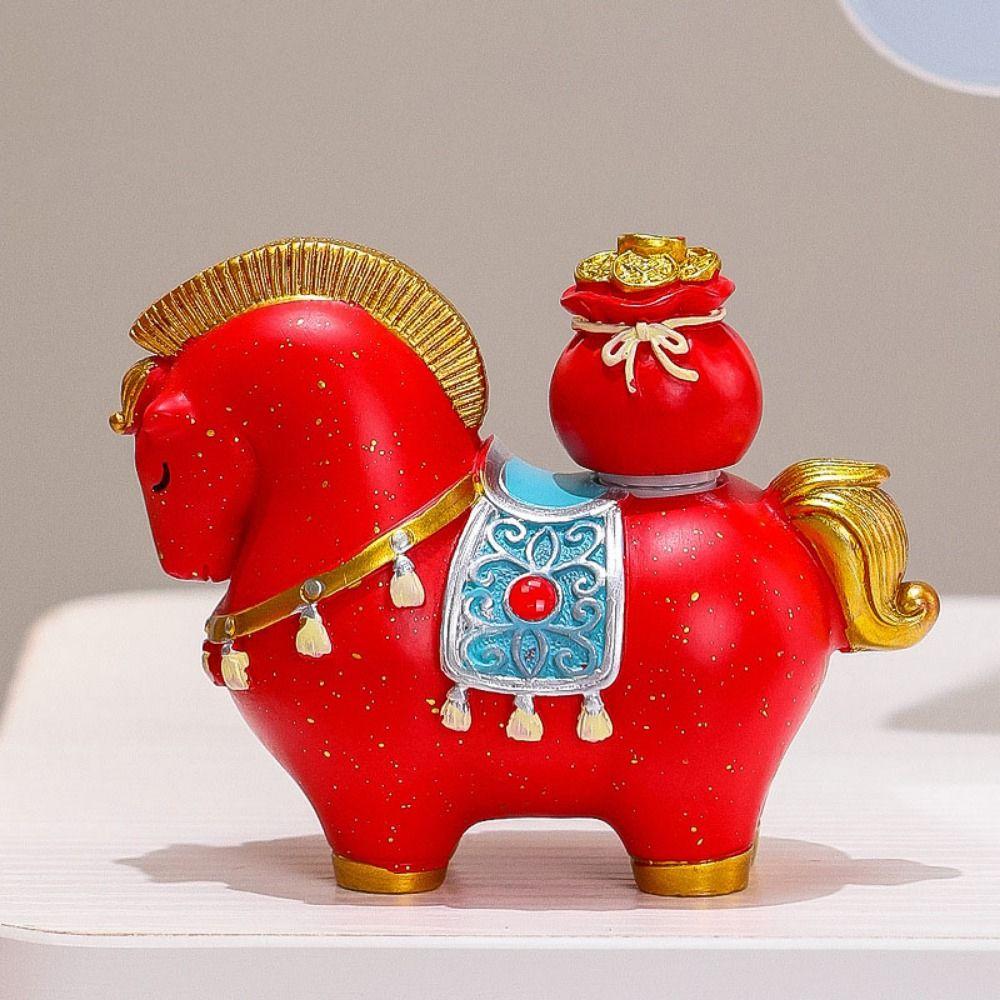 Chinese Style Horse Figurine Resin Desktop Ornament Cute Horse Miniature  Bookshelf