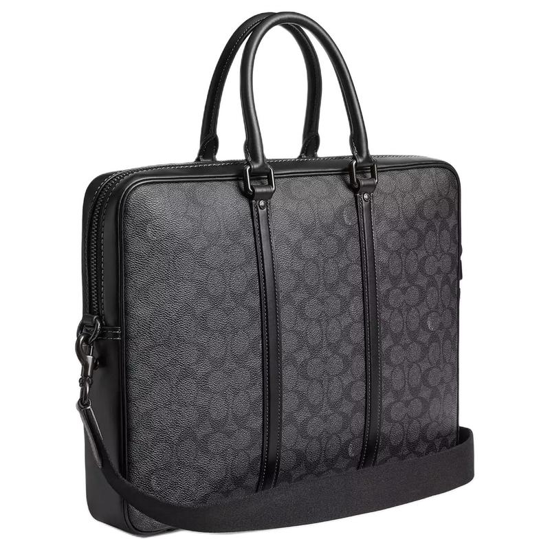 Coach 40 Zipper Closure Brand Print Coated Canvas Laptop Bag Large Size Women's Charcoal