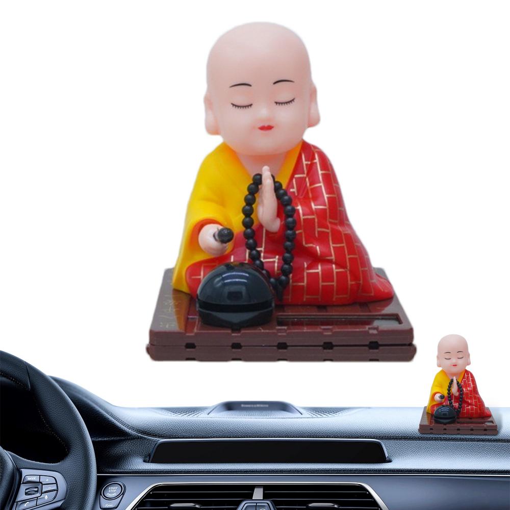 Monk Dashboard Ornament Car Ornaments Dashboard Ornament Solar Powered Buddha Statue Nodding Little Monk Collectible Figurines