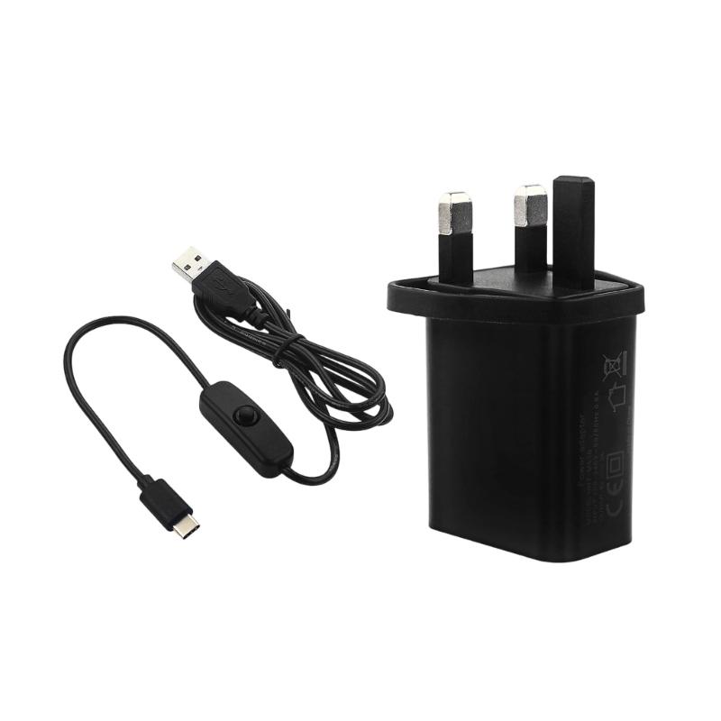 EU/US/UK Plug Type C Power Adapter 1m Cable ON OFF for Pi 3B Split Type 100-240V Input Power Supply
