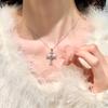 Gothic Cross Necklace European Style S925 Silver Inlaid Peridot Full Diamond Clavicle Chain