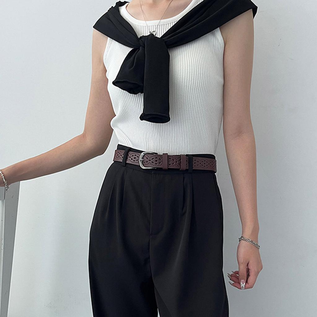 Hollows Flower Print Belt Elegant Fashionable Waistband Retros Styles Women Belt for Casual Wear