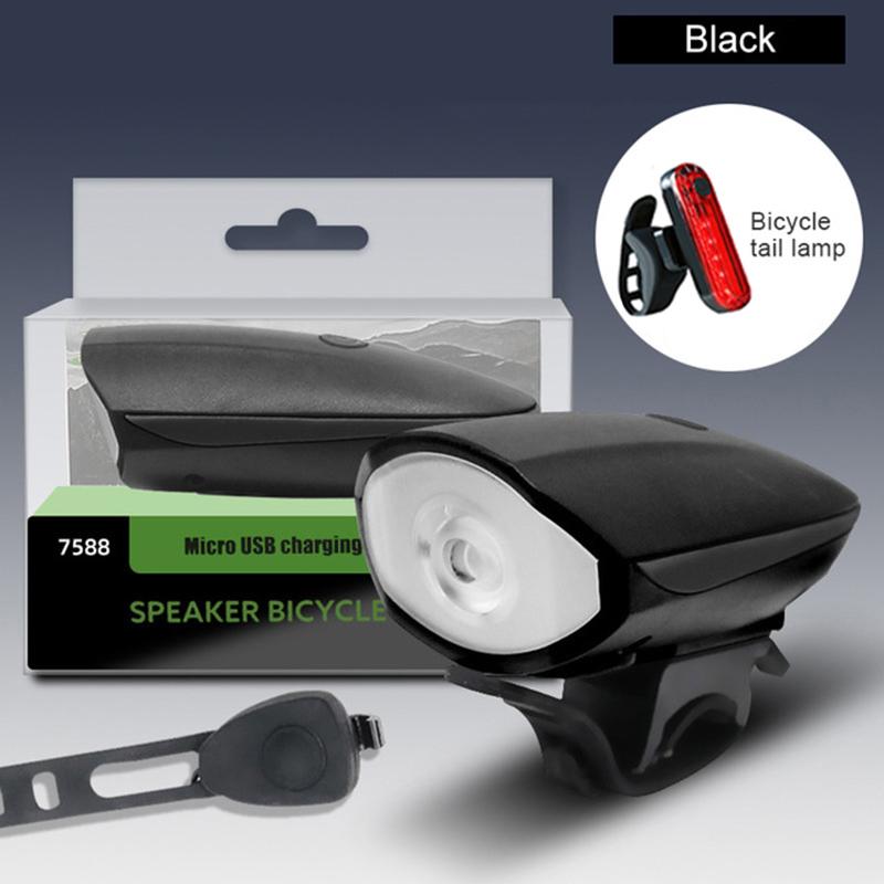 Bicycle Light with Horn USB Rechargeable LED Waterproof MTB Bike Dark Night Outdoor Riding Headlight and Rear Bike Light Set