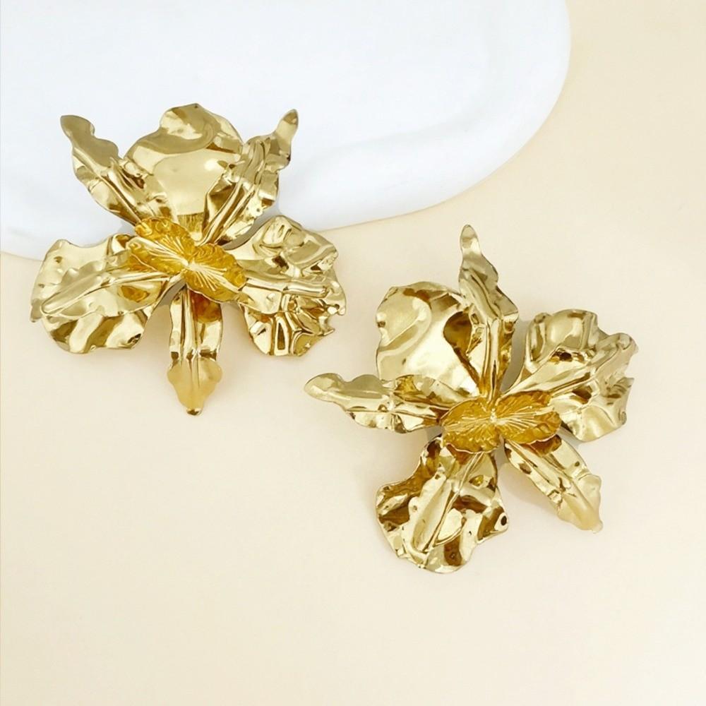 Pleated Exaggerated Flower Earrings Baking Paint Ear Accessories Large Flower Earrings  Women