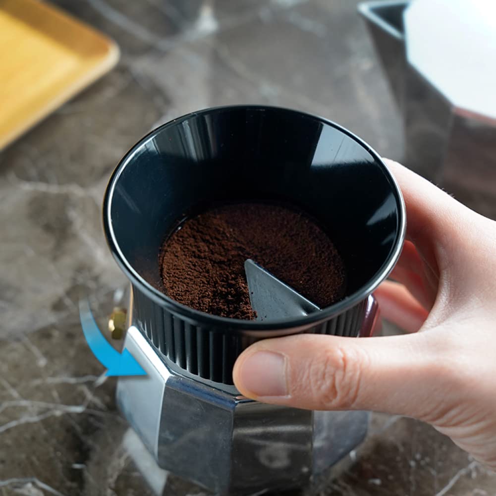 Watchget Dávkovací lievik na moka kanvičku, Nástroj na distribúciu kávy pre 54mm espresso kávovar, Vyrobené v Taliansku, Moka Express, 3 šálky, Čierny
