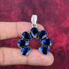 Blauer Saphir Anhänger, handgefertigter Edelstein Anhänger, 925 Sterling Silber Anhänger Antiker Schmuck, Verlobungsgeschenk