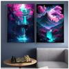 Fantasy Pink Neon Color Landscape Wall Art Canvas Paintings Japanese Anime Cyberpunk Poster Prints Pictures For Home Decoration