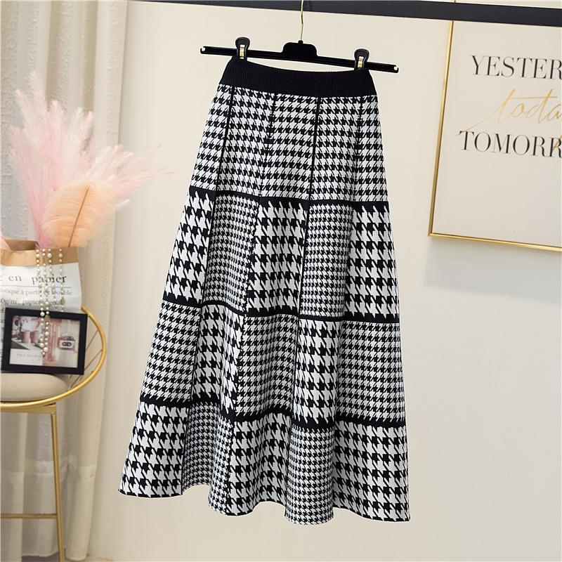 

Осенне-зимняя вязаная юбка с высокой талией, А-силуэта, средней длины 3XL чёрный