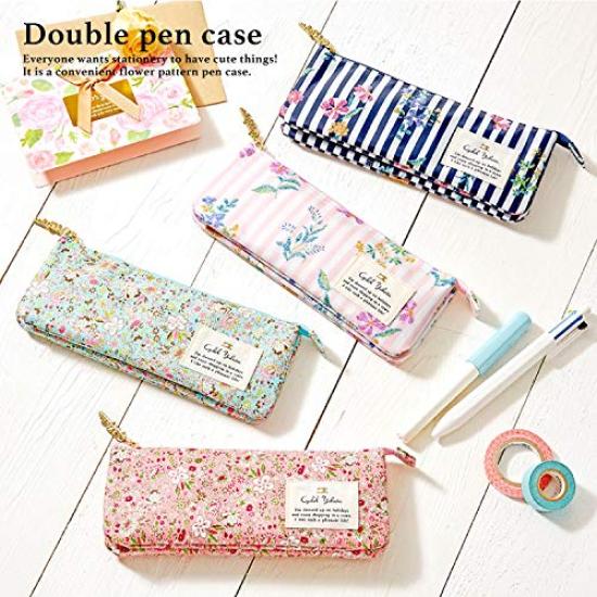 Cyalel Yahata LC Double Pencil Floral Made in Japan Forest Case, Compact, Women's, Print, Cute, Stylish, (Mixed White)