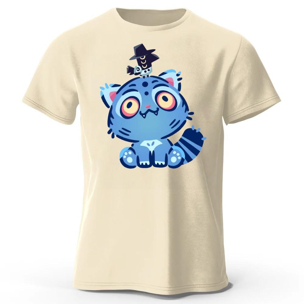 New KPOP Blue Cat Pure Cotton Short Sleeve Summer MenWomen Fashion Daily Street Wear Large Comfortable Soft Casual Tshirt