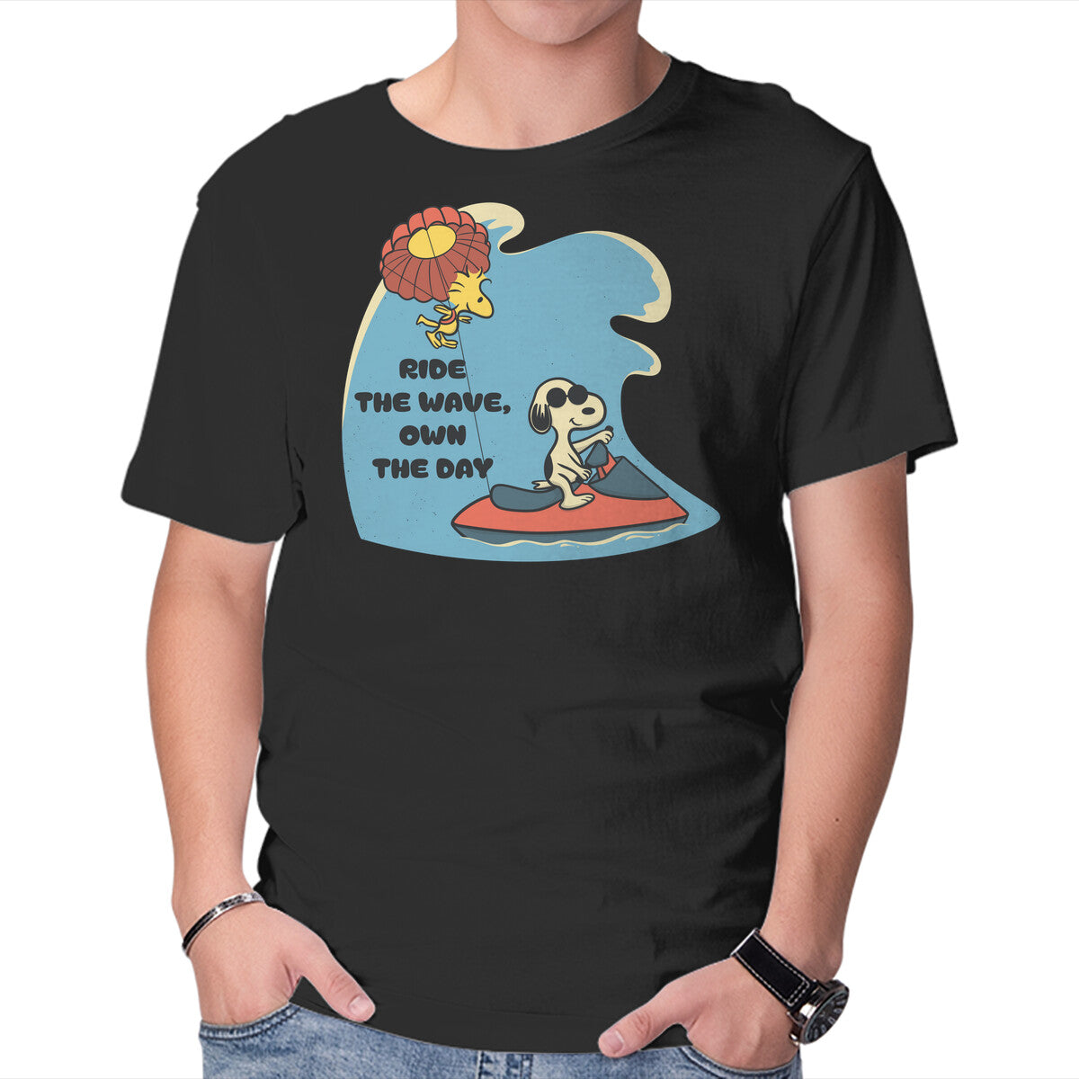 Unisex Crew Neck T-Shirt Ride The Wave Graphic Short Sleeve Casual Tee S
