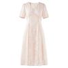 Elegant Jacquard V-Neck Puff Sleeve Midi Dress