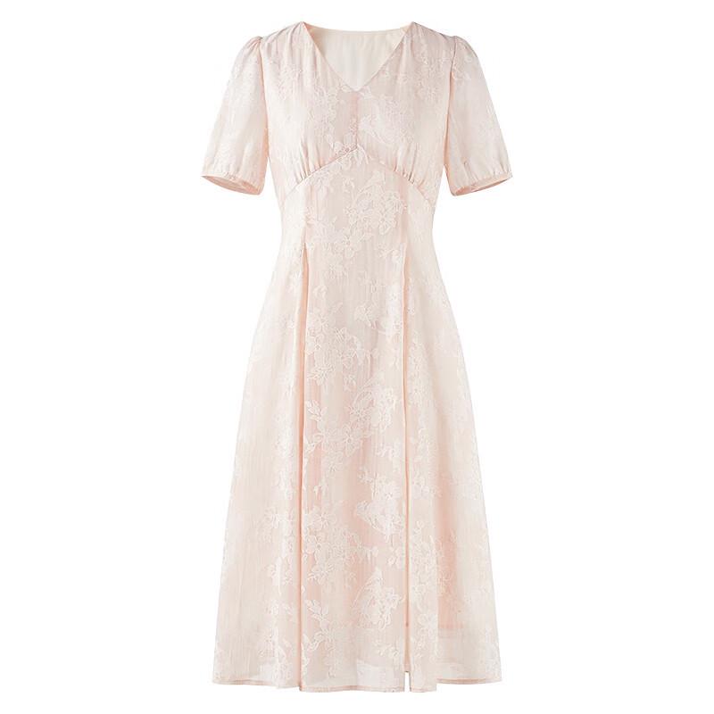 Elegant Jacquard V-Neck Puff Sleeve Midi Dress