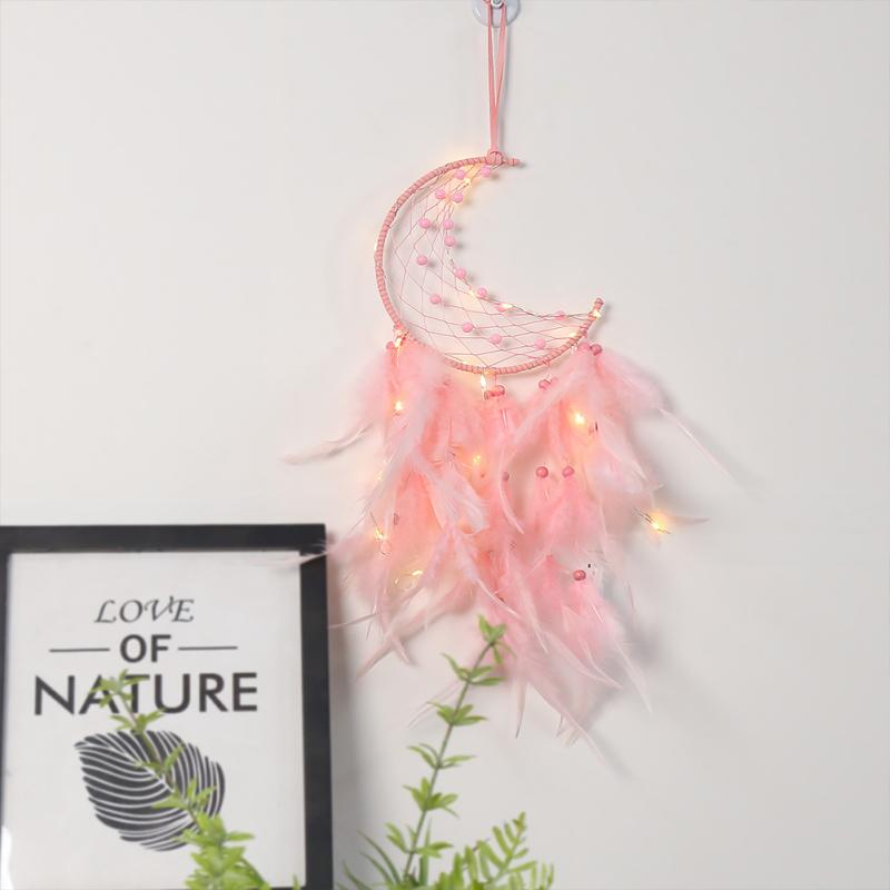 חַם! עיצוב תליית קיר לוכד חלומות תליון מנורת נוצה קישוט ירח ארוג ביד