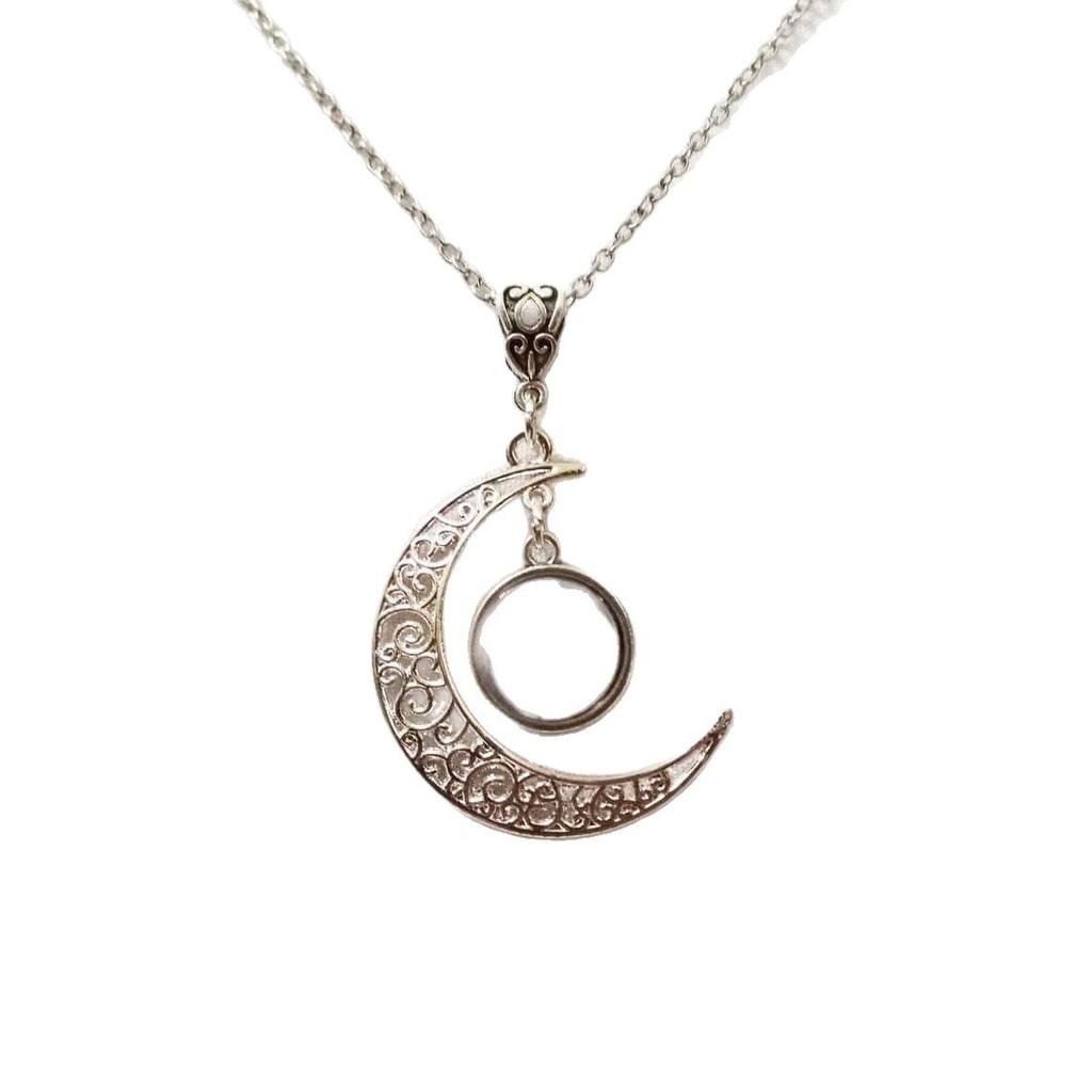 New Moon Necklace and Little Full Moon Crystal Gemstone Crystal Sun Moon Pendant Handmade Jewelry