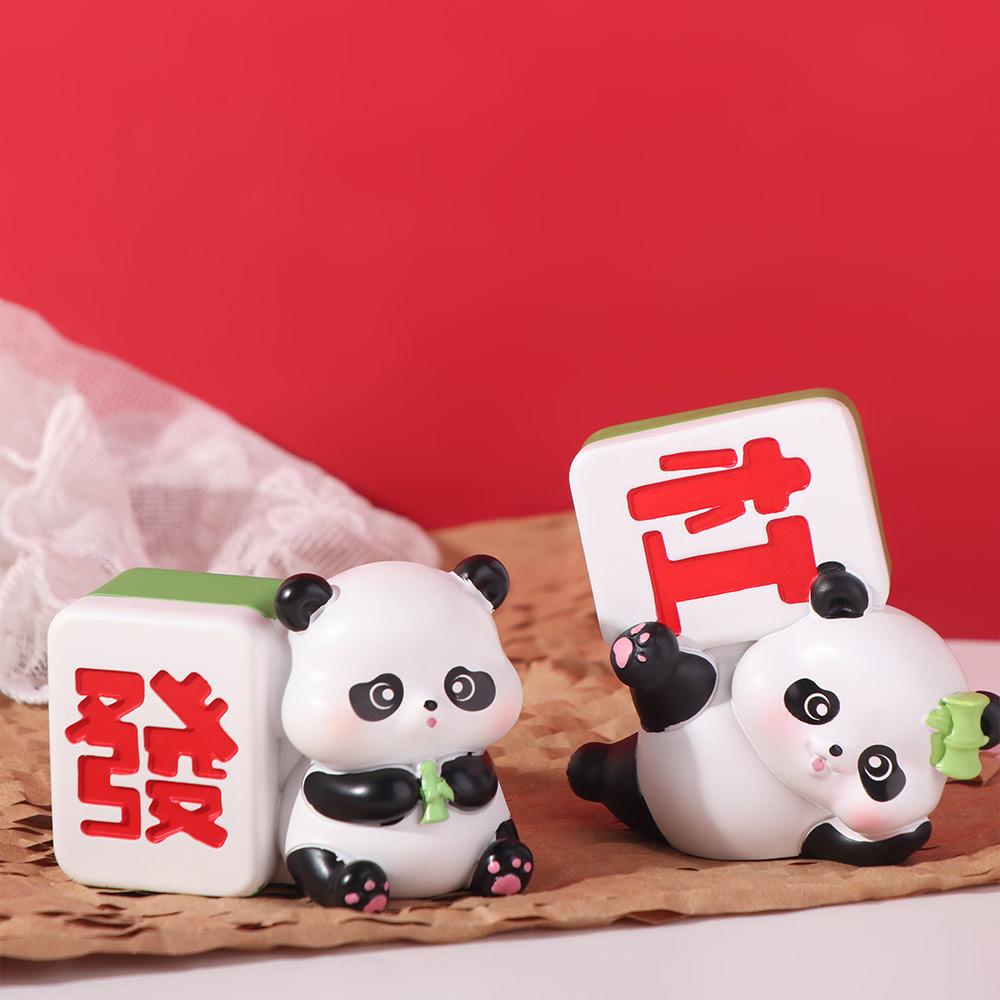 Mahjong Panda Desktop Figurines Resin Animal Sculpture Cake Ornaments  Living Room
