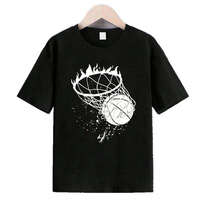 Fashion Basketball Pattern Printed Tshirt  Summer Casual Shortsleeved Top  Suitable for Boys and Girls  Round Neck Design