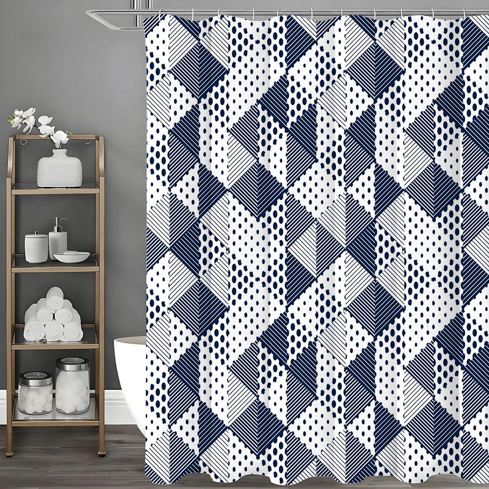 

Modern Creative Geometric Pattern Dark Blue Shower Curtain, Bathroom Decorative Shower Curtain, Waterproof Shower Curtain With H W60H190(CM)-1 Pcs