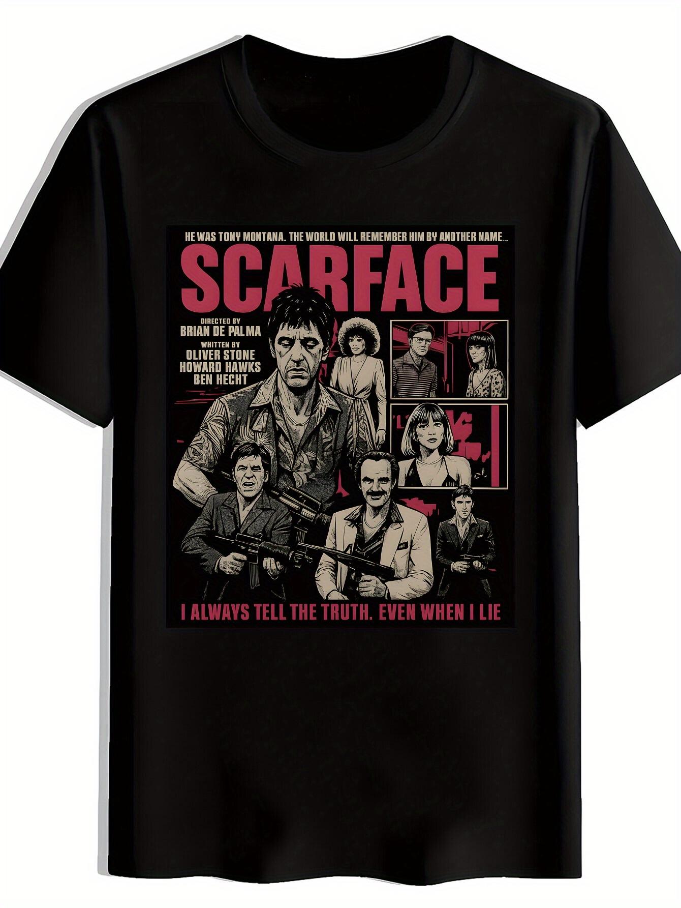 T-shirt Scarface Movie Character Graphic for Men - Black with Pink & White Art Print XXL