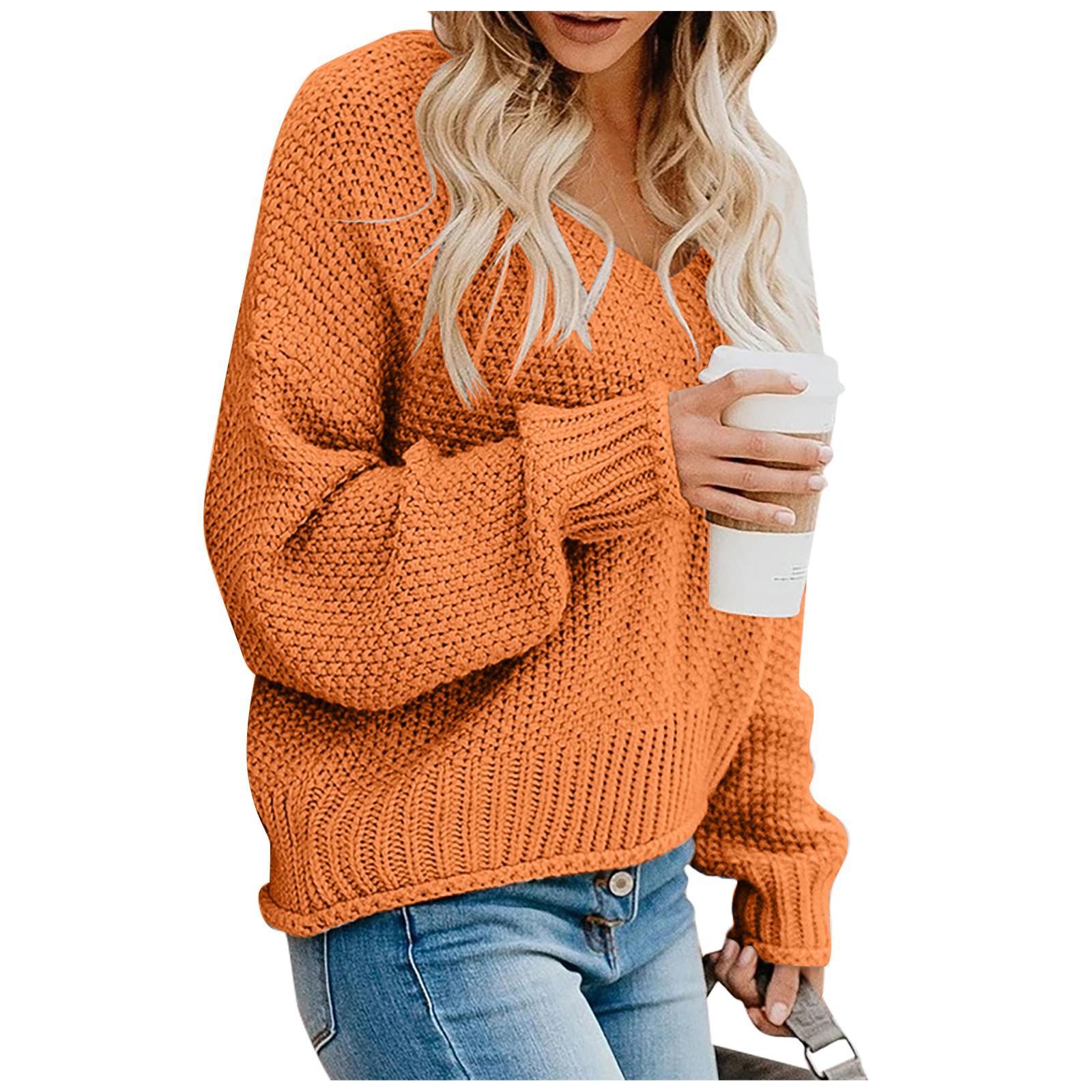 

Женская повседневная мода V-образный вырез однотонный длинный рукав пуловер рубашка топы XL шафрановый