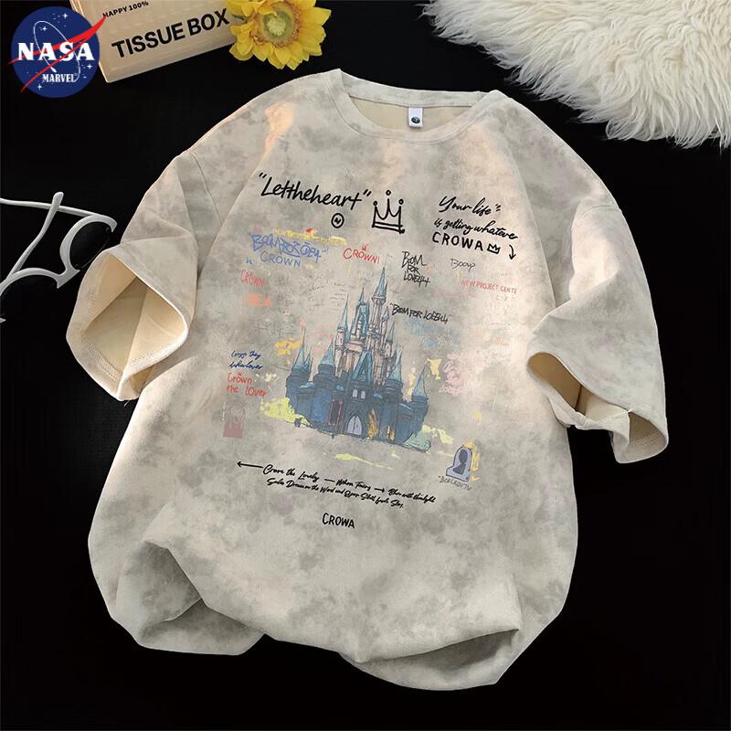 NASA MARVEL Men s Tie-Dye Letter Print Short Sleeve T-Shirt XL
