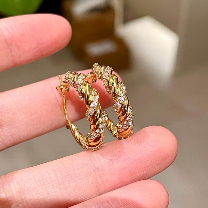 Personalized Twisted Retro Rhinestone Metal Hoop Earrings - Unique French High-End Style