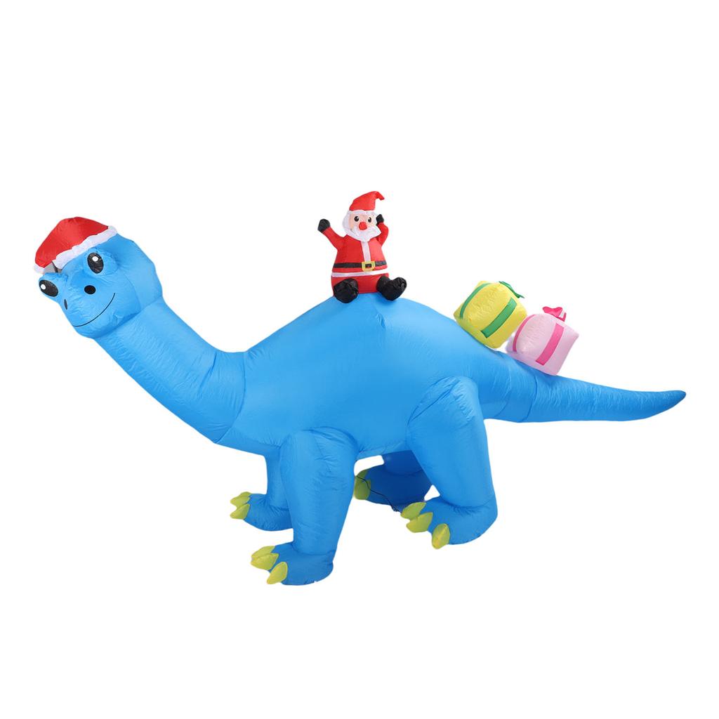 Inflatable Blue Dinosaur Xmas Decor 5.9ft High 10.2ft Long LED Blow Up Dinosaur Father Xmas Decoration for Outdoor Yard
