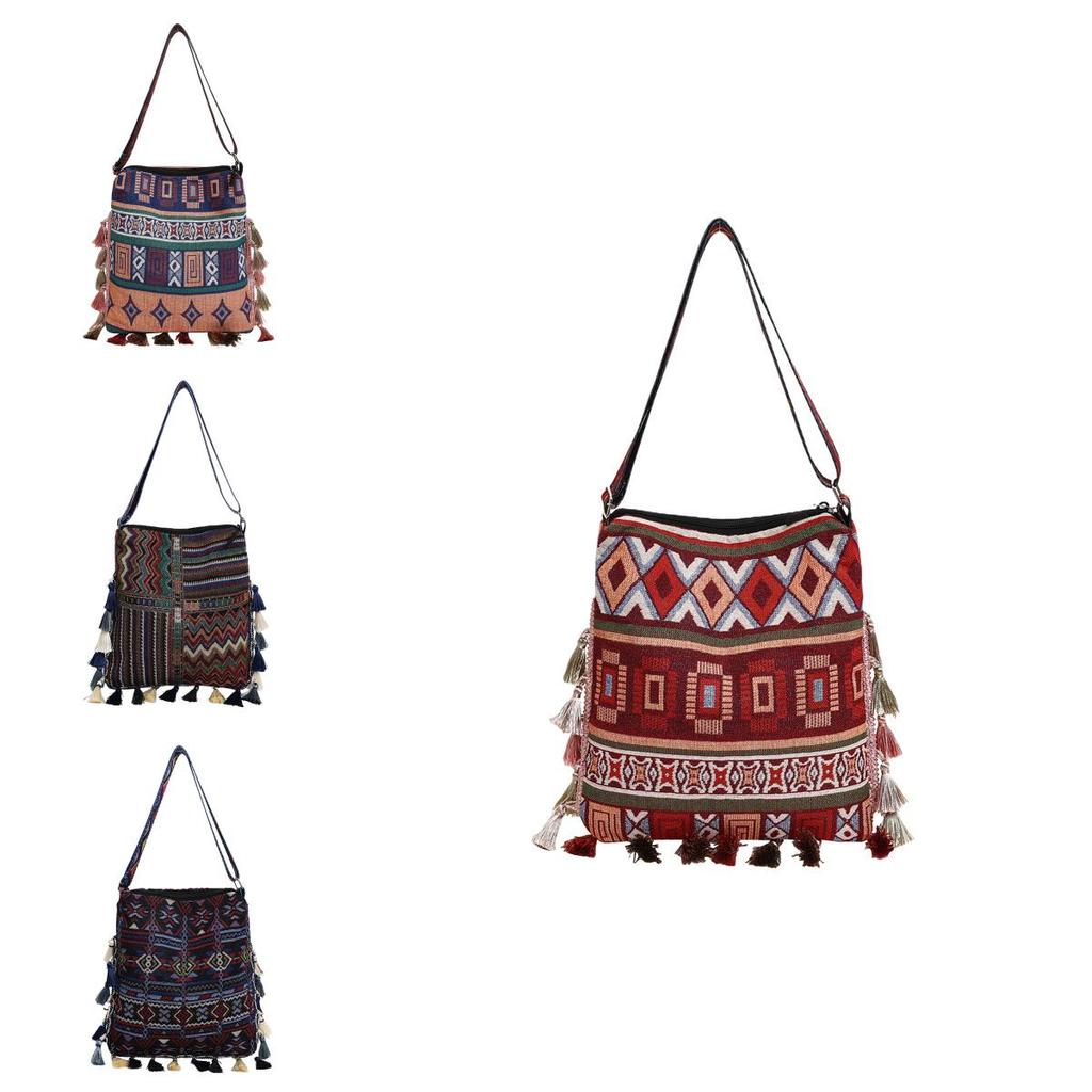 Ethnic Pattern Handheld Tote For Women With Special Fabric And Mobile Pocket For Street Fashion