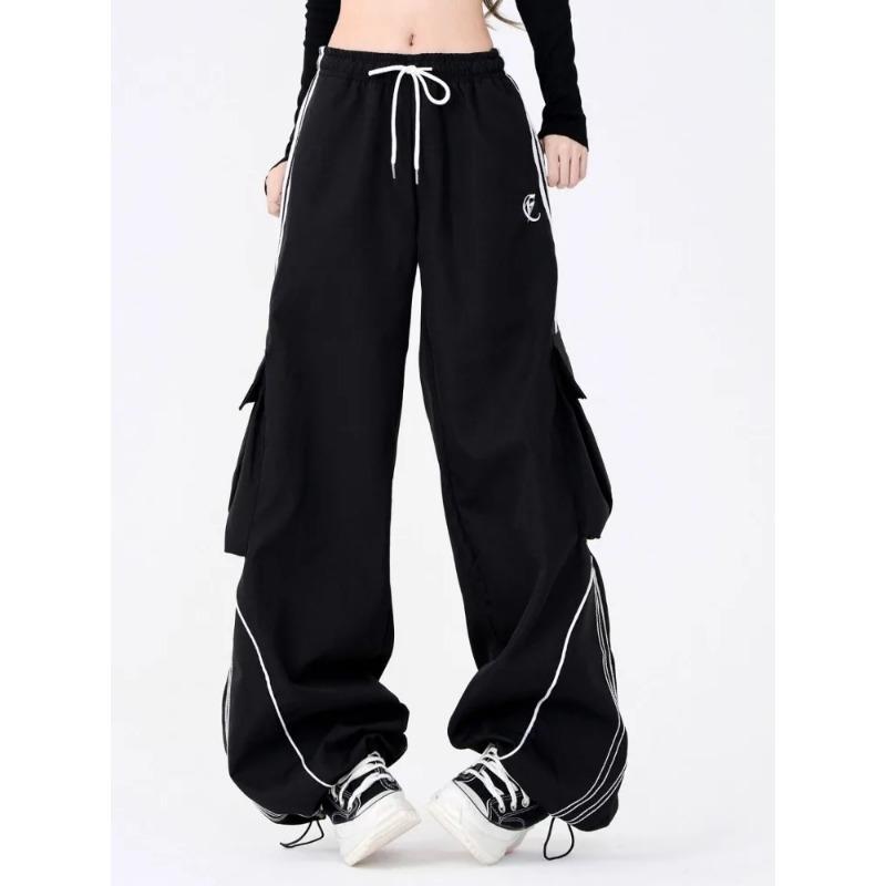 Y2k Vintage Streetwear Cargo Pants American Retro Casual High Street Hip Hop Striped Oversize Straight Trousers 2024
