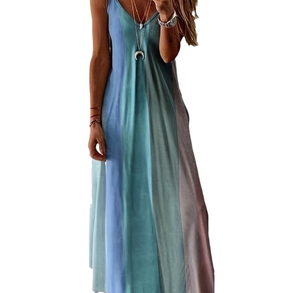 European and American summer women's long skirt slim-fitting colorful suspender skirt gradual change new printed women's dress