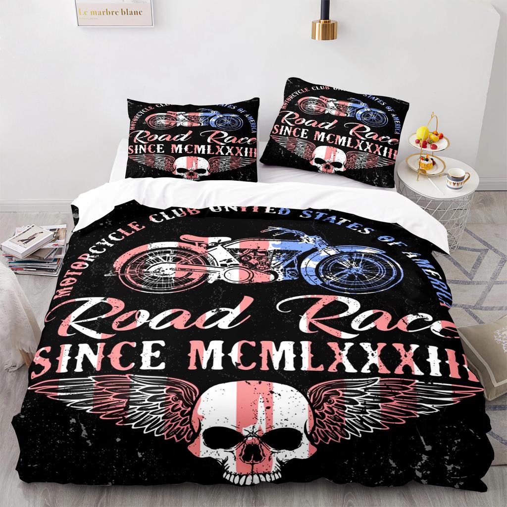 Skull King Queen Bettbezug Gothic Skelett Bettwäsche Set für Erwachsene Jugendliche Personalisiert Halloween Knochen Polyester Steppdeckenbezug