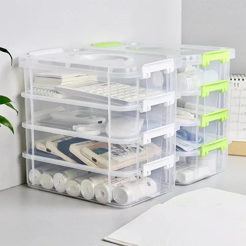 4-layer Transparent Plastic Storage Box Cover Partitioned Drawer Storage Box Building Block Storage Box Portable Storage Box