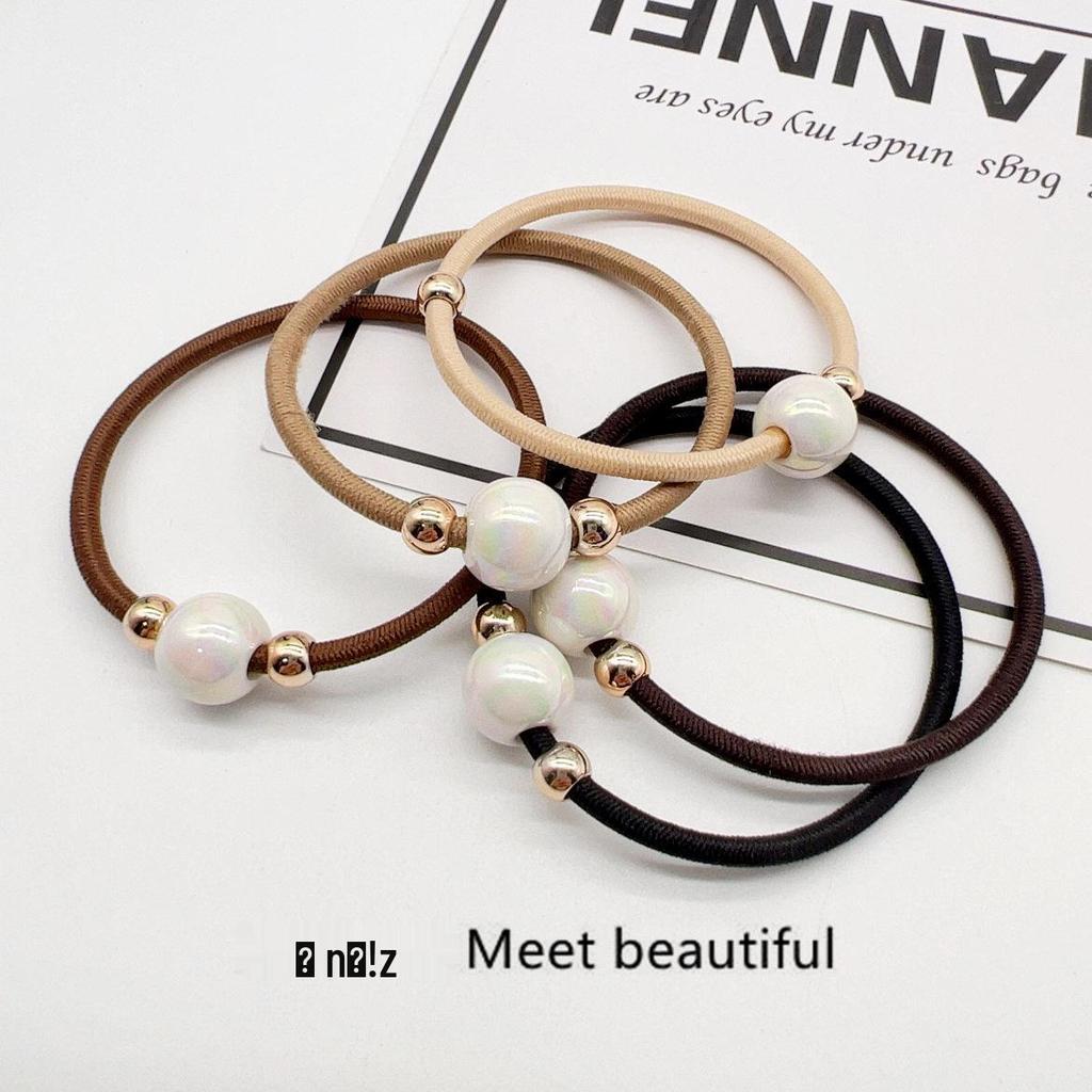 Pearl Hair Tie: Women's Elastic Leather-Covered Hair Ring
