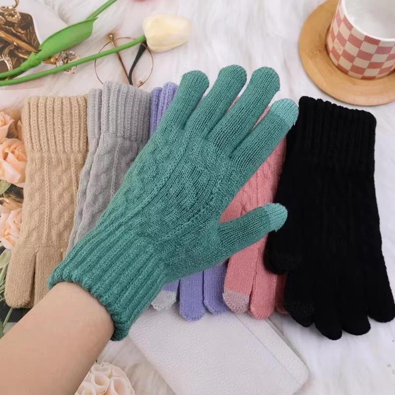 Nouveaux gants chauds à doigts longs pour hommes et femmes, gants d'hiver en polaire pour écran tactile et gants de cyclisme en laine épaisse tricotée pour conduite
