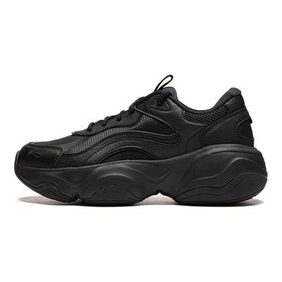 Li Ning Honey Thick Sole Height Increasing Shock Absorbing Non-Slip Wear-Resistant Low-Top Casual Shoes Women Sneaker Black AGCU252-3
