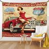 Route 66 Tapestry Old Fashioned Cars On A Map Road Trip Tapestry American Style Wall Hanging Decor for Bedroom Living Room Dorm