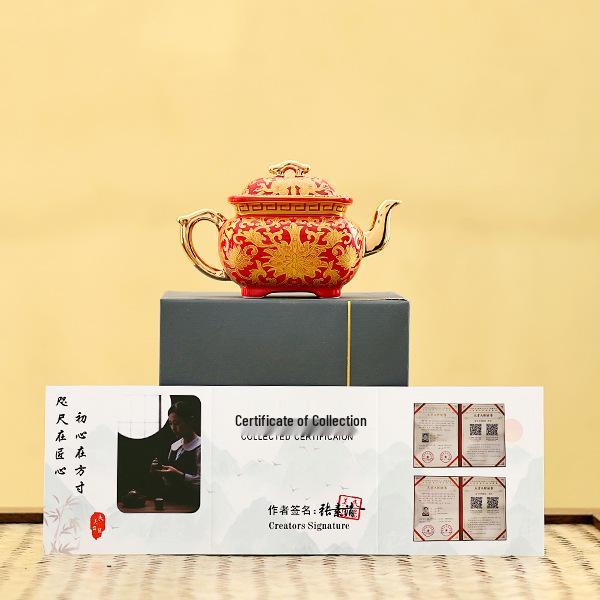 Hand-Painted Enamel Gilded Square Ceramic Teapot Set with Gift Box