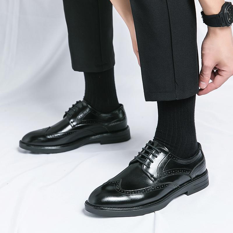 New Men Leather Platform Oxfords Lace-up Thick Male Derby Shoes Casual Loafers Mens Pointed Comfortable Business Leather Shoes