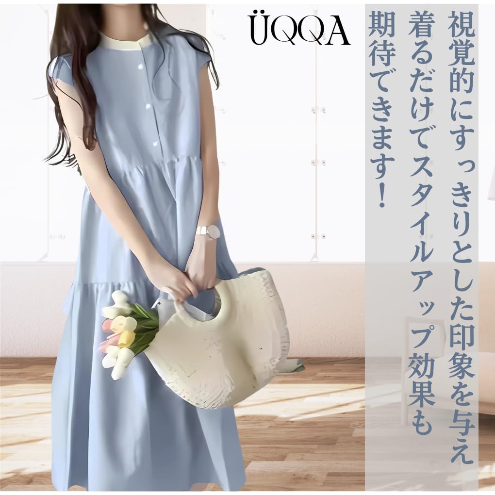 Summer Short Back Size L [UQQA] Women's Dress, Sleeve, Cool, Striped, Spring/Summer, Cute, A-Line, Flared, Split, Flattering, Ribbon, Versatile,