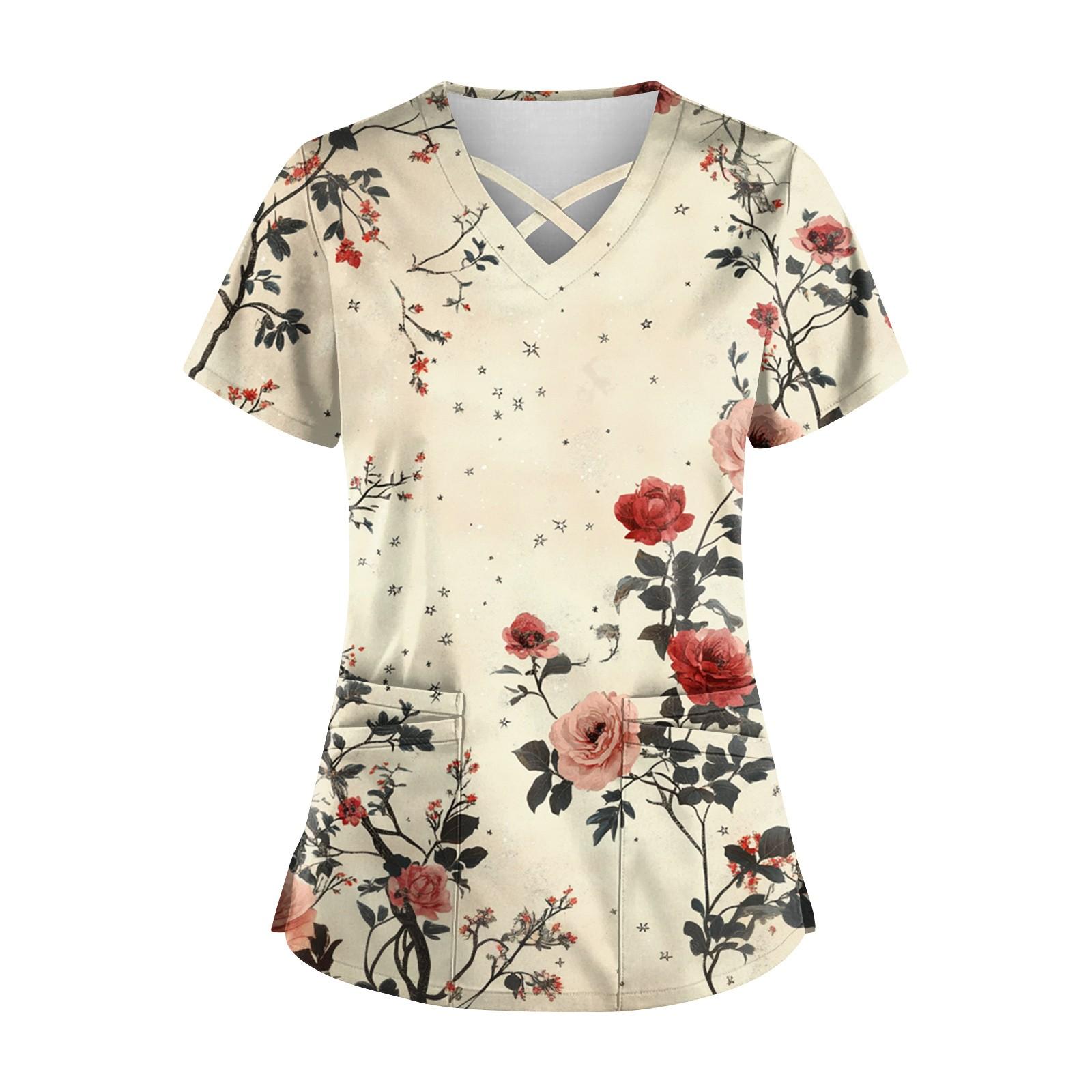 

Женский топ с коротким рукавом и V-образным вырезом, принтом и карманом Dry-nurse XL