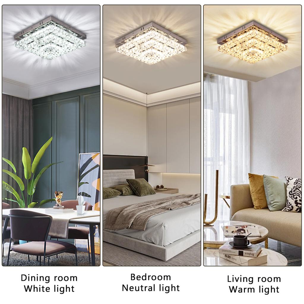 Dimmable LED K9 Crystal Ceiling Light 3 Tiers Square Surface Mounted Ceiling Lamp with Remote Control for Hotel Home Decor