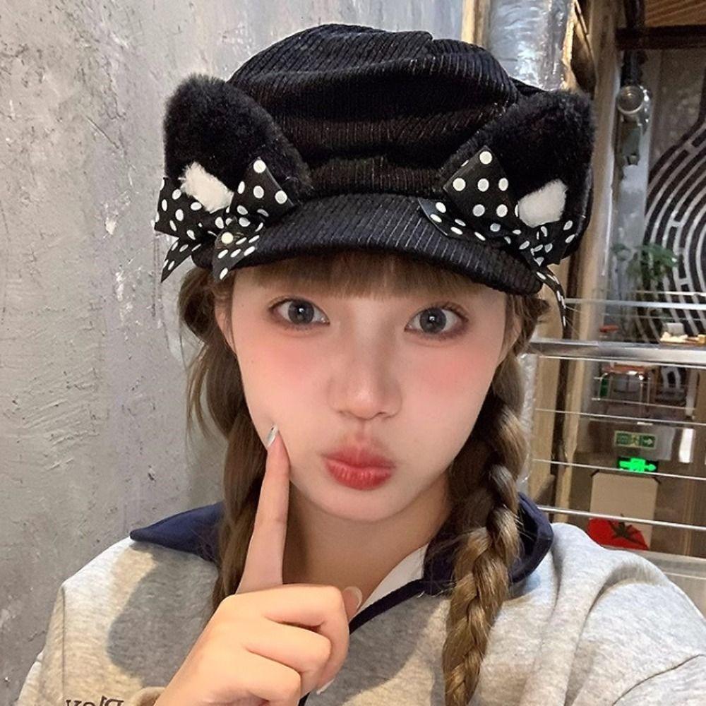 Cute Women Beret Corduroy Painter Hat Retro Octagonal Hats  Female