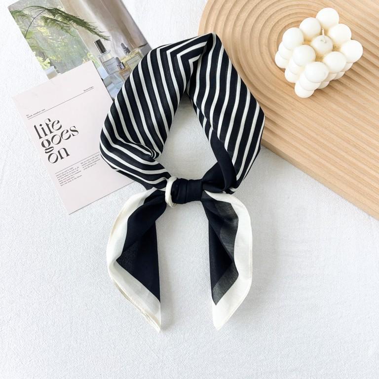 "Silk sponge" spring and summer suit, simple temperament, striped silk scarf ins small square scarf, versatile professional small scarf