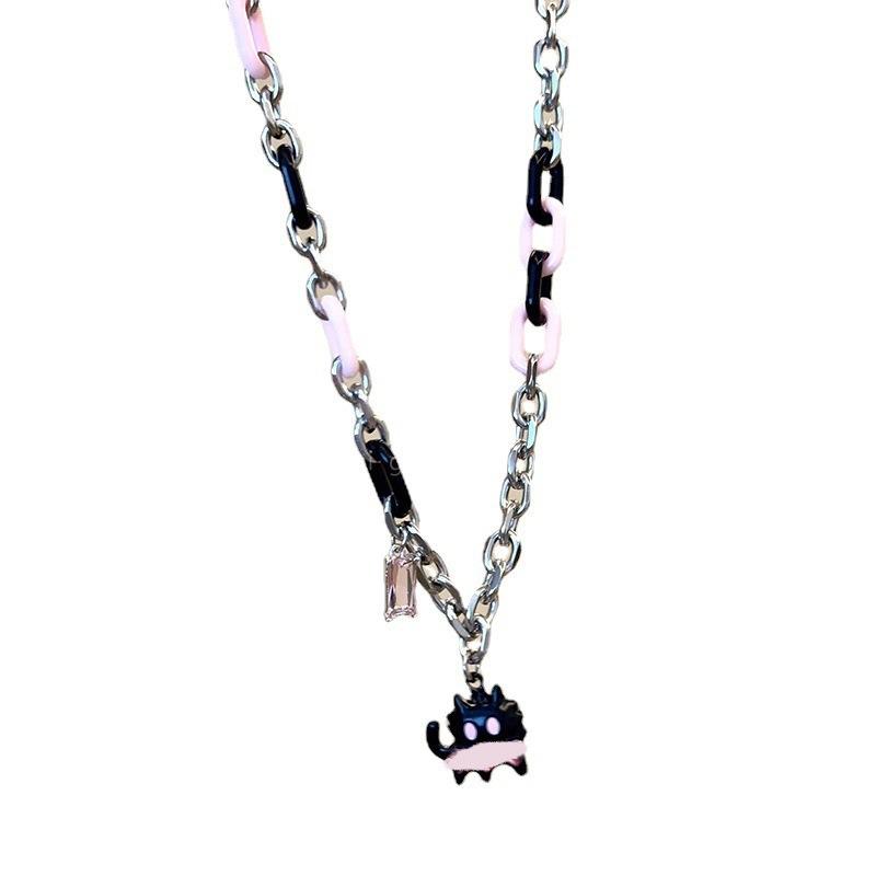 Cat Love Zircon Splicing Adjustable Necklace Korean Fashion Collarbone Chain Cute Sweet Cool Style Necklace Women
