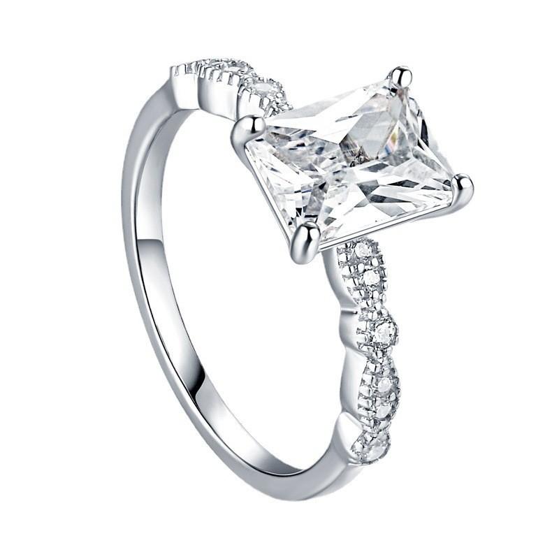 Tancise Kvinner Klassisk 925 Sterling Sølv Zirkon Ring Dame Smykker Bryllup Løfte Festgave