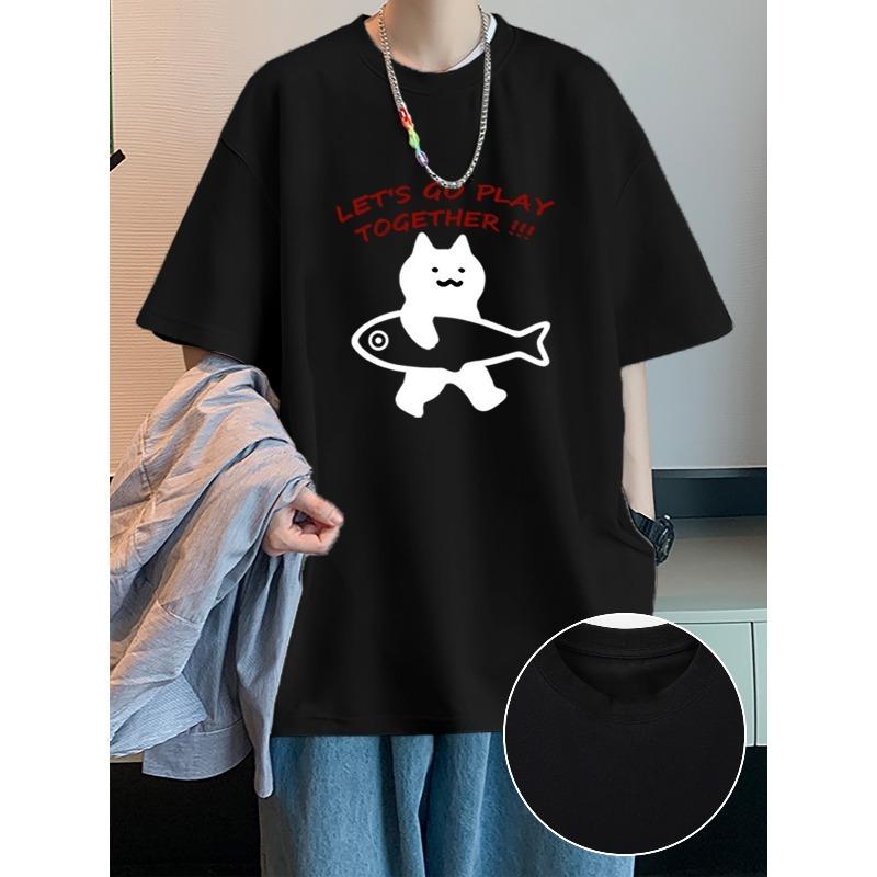 

European size Trendy Short-Sleeve T-Shirt for Men, New Loose Stylish Print Casual Summer Top,Comfortable Fashionable Tee Tops 4XL чорний
