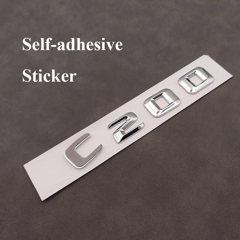 AAYN1 3d ABS Chrome Black Logo C200 Emblem Adhesive Letters Decal Car Trunk Badge For W204 W205 C 200 C200 Sticker Accessories