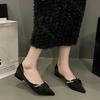Fashion Pointed Shallow Mouth Single Shoes Pearl Decoration Thick Low Heel Pumps Spring Autumn Temperament Slip on Dress Heels Women